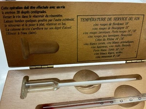 TWO PIECE WINE THERMOMETER SET IN WOODEN BOX WITH INSTRUCTIONS IN FRENCH - Picture 1 of 4