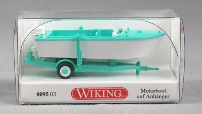 WIKING 009503/0095 03 (H0,1:87) Motorboot auf Anhänger - signalweiß/mintgrün NEU - Bild 1 von 4