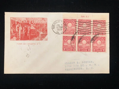 NJ MENLO PARK JUNE 5 1929 FDC #654 PLATE #BLOCK/6 GORHAM CACHET - Image 1 of 2