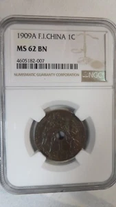 Vietnam French Indochina 1 Cent, 1909 A, NGC MS 62 BN - Picture 1 of 3