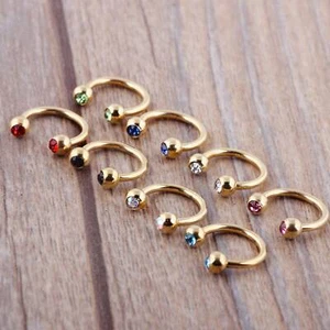 10pcs Surgical Steel Horseshoe Colorful CZ Gem Ball Lip Nose Stud Septum 16G - Picture 1 of 15