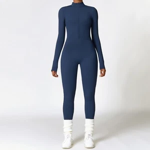 Warm Zipper Long-sleeved Jumpsuit Yoga Fitness Sports Pants Breathable Bodysuit - Picture 1 of 4