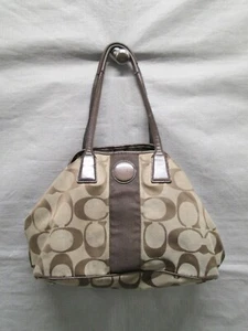 Cartera Coach Marrón Firma Lona Enmarcada Bloqueo de Beso Bolso de Hombro - Imagen 1 de 14