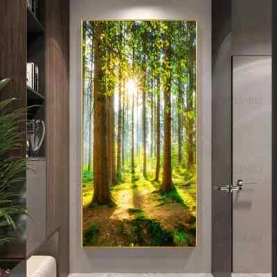Tree Sunshine Posters Canvas Print Canvas Painting Forest Landscape Canvas Mural - Image 1 of 4