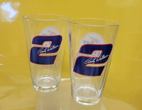 2 RUSTY WALLACE MILLER LITE PINT BEER GLASSES - U Cover