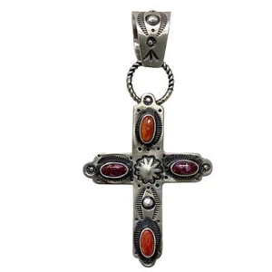 Dominique Dixson, Colgante, Cruz, Ostra Espinosa Púrpura y Roja, Navajo, 4" - Imagen 1 de 3