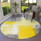 Yellow Round Area Rug for Living Room 6 ft Abstract Modern Contemporary Rug Mat