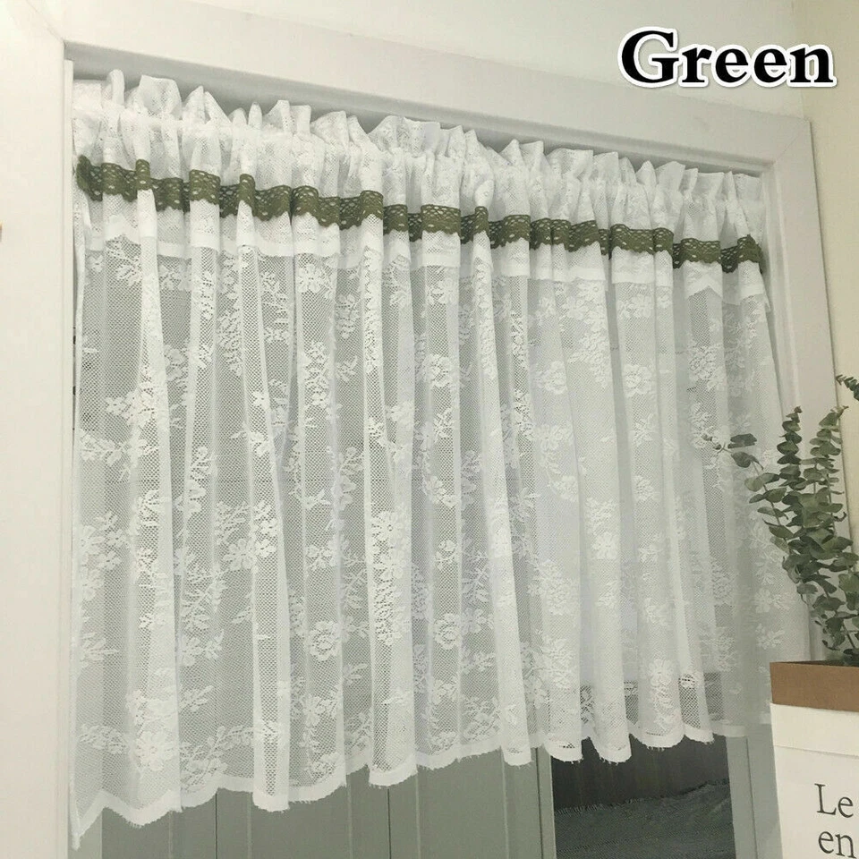 1PC Lace Mesh Short Half Curtain Rod Pocket for Kitchen Door Closet Wardrobe - Image 1 of 4