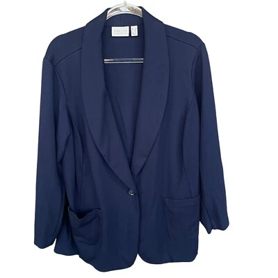 Blazer Susan Graver para mujer talla grande 2X azul rayón nailon botón único oficina Foto 1 de 4