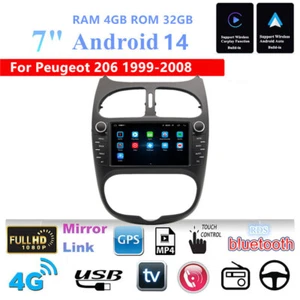 7'' Android 14 4GB+32GB Car Stereo Radio GPS Nav Wifi For Peugeot 206 1999-2008 - Picture 1 of 23