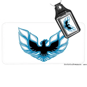 1970's White Firebird Trans Am Hood Eagle Metal License Plate Matching Key Ring - Foto 1 di 6