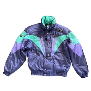 Vtg Descente Bomber Ski Jacket Womens S Purple Green ColorBlock Quilted Shoulder - Picture 1 of 18