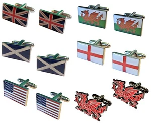 GB Great Britain Scotland England & Wales Flag Dragon USA Metal Cufflinks NEW - Picture 1 of 14