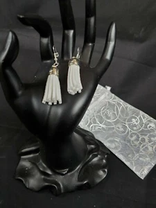 Earrings White Tassels With Silver Tone Hardware  Dangle - Picture 1 of 3