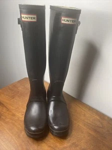 Hunter Original Tall Gloss Women's Rain Boots Black US Size 8 Female 7 Male - Picture 1 of 12