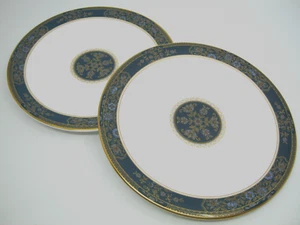 2 pc Royal Doulton Carlyle Salad Plate Teal Border Rim Blue Gold Flowers England - Picture 1 of 5