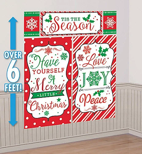 FESTIVE PHRASES modern Scene Setter Christmas party wall BACKDROP kit over 6' - Image 1 of 1