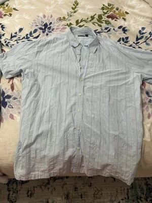 J. Ferrar Mens 3xlt Button Down Shirt Short Sleeve Linen Blue Striped - Image 1 of 4