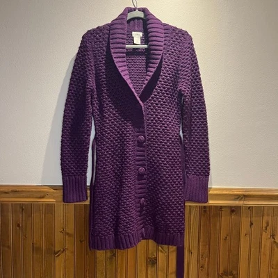 LL Bean Button Front Shunky Cardigan Sweater Long Sz S Wool Angora Belted - Image 1 of 4