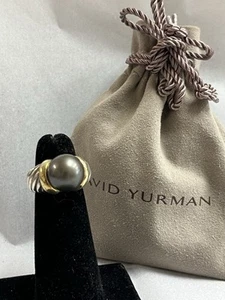 Anello David Yurman sterling e perle di Tahiti grandi 18 carati con anello a sacchetto misura 6 1/2 - Foto 1 di 10