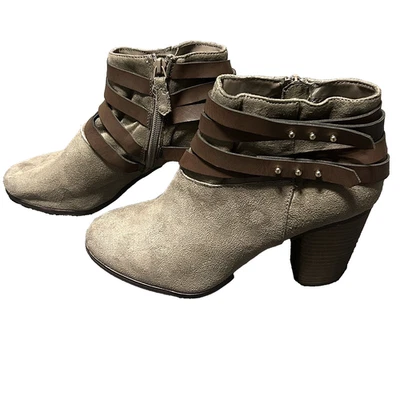 Material Niña Botas Melany Para Mujer 9.5M Taupe Correas Bloque Plataforma Imitación Gamuza Foto 1 de 4