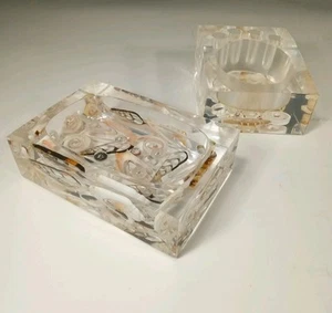 Clear Lucite Acrylic Toothbrush Holder & Soap Dish Nautical Sliced Sea Shells - Picture 1 of 5