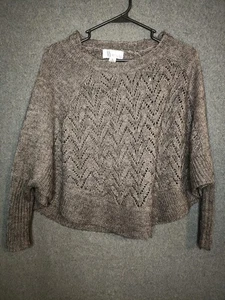 Sisters Women’s Open Knit Chevron Sweater M Metallic Gold Glitter Brown Wool BLD - Picture 1 of 5