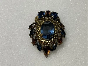 VINTAGE CHRISTIAN DIOR GERMANY BROOCH 1964 bronze tone multi stones 1 7/8" - Foto 1 di 4