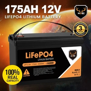MOBI 175AH 12V Lithium Iron Phosphate Battery LiFePO4 RV Solar Deep Cycle - Picture 1 of 10