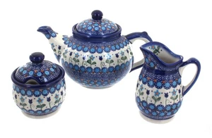 Blue Rose Polish Pottery Savannah 3 Piece Tea Set - Picture 1 of 1