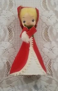 Vtg Japan Cardboard Felt Caroler Christmas Tree Topper with Hood Decor - Picture 1 of 8