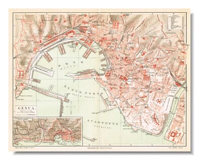 GENOA  Original map  GENOVA  Vintage city plan  1912  Liguria Zêna - Image 1 of 4