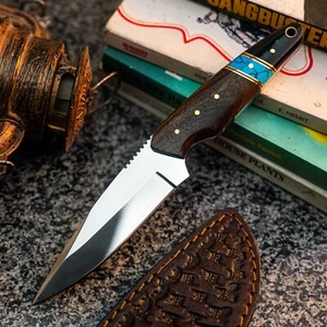Coltello da caccia Wild Blades 8,6" Full Tang fatto a mano EDC damascato + fodero in pelle - Foto 1 di 12