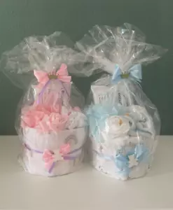 Windeltorte blau oder rosa Geburt Geschenk Taufe Babyshower mini 13 Windeln - Bild 1 von 1