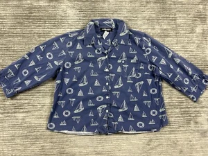 Sag Harbor Sport Top Womens 1X Blue Sailing Pattern Button Up 3/4 Sleeve - Picture 1 of 11