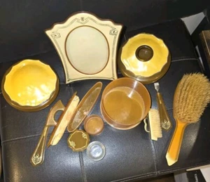 Antiguo/Vintage Baquelita Celuloide Ámbar Art Deco Tocador Juego 14 Piezas. - Imagen 1 de 14