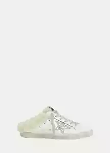 GOLDEN GOOSE Sabot Superstar White Silver Shearling Low Top Sneaker Slide 39 - Picture 1 of 8