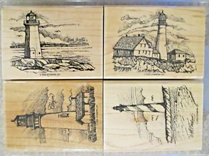 Mounted Stampin UP! “COAST TO COAST" set of 4 Wood Rubber Stamps RETIRED - Picture 1 of 4