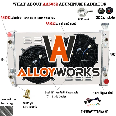 4 Row Radiator+Shroud+Electric Fan For 1988-1999 Chevy GMC C/K C1500 C2500 3500 - Image 1 of 4