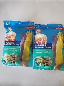 Mr Clean Latex Gloves Size L House Supplies Cleaning Reusable 2 Packs Of 4Pairs - Picture 1 of 3