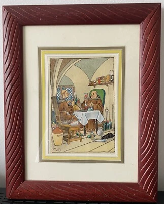 Lithographie ? SIGNÉ HARRY ELIOTT - Les Moines Scène Humoristique TBE - Photo 1/4