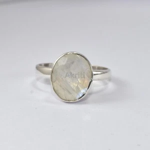 Irregular Oval Moonstone 925 Sterling Silver Ring Complete Handmade Best Price - Picture 1 of 6
