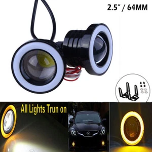 2.5" Yellow Fog Light LED Projector COB Halo Angel Eye Ring DRL Driving Bulbs , - Foto 1 di 8