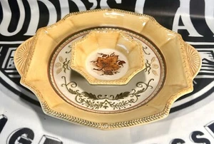 🚨2 pc Amscan Ceramic Chip & Dip Thanksgiving 14'' 5.5'' Bowl Leaf Design- Nice - Picture 1 of 11