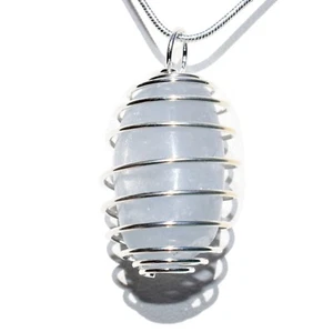 CHARGED Polished Celestite Crystal Pendant + 20" Stainless Steel Chain + Charger - Picture 1 of 12
