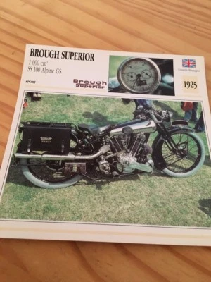 Brough Superior 1000 cm3 SS100 Alpine GS 1925 Tarjeta Moto Colección Atlas - Imagen 1 de 2