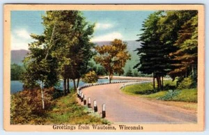 1947 GREETINGS FROM WAUTOMA WISCONSIN WI VINTAGE LINEN POSTCARD - Picture 1 of 2