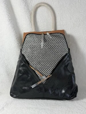 ASHRO EMIKA Top Handle~Faux Leather Backpack  Black & White,Rope Handle Tote Bag - Image 1 of 4