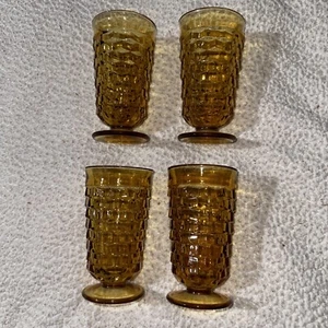 Indiana Glas Whitehall Bernstein MCM Fuß 70er Vintage 6" Trinkglas 4er Set - Bild 1 von 3