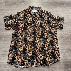 Margaritaville Shirt Mens XL Orange Black Floral Button Up Cotton Short Sleeve - Picture 1 of 9